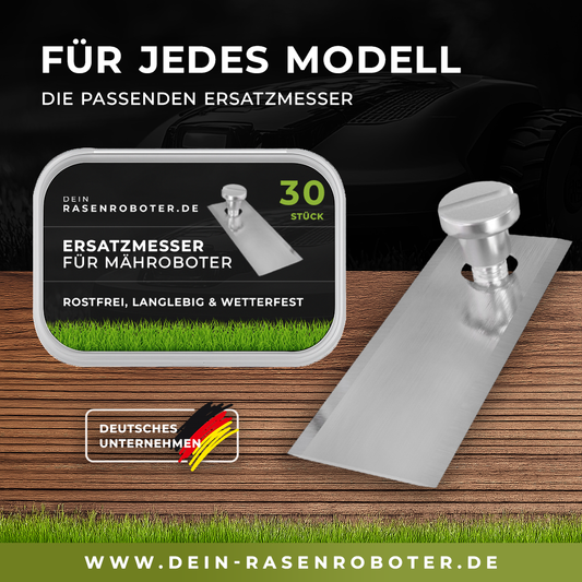 30 rostfreie Edelstahl Ersatz-Messer-Klingen für Belrobotics Bigmow, ECHO Robotics, Parcmow Mähroboter inkl. Schrauben