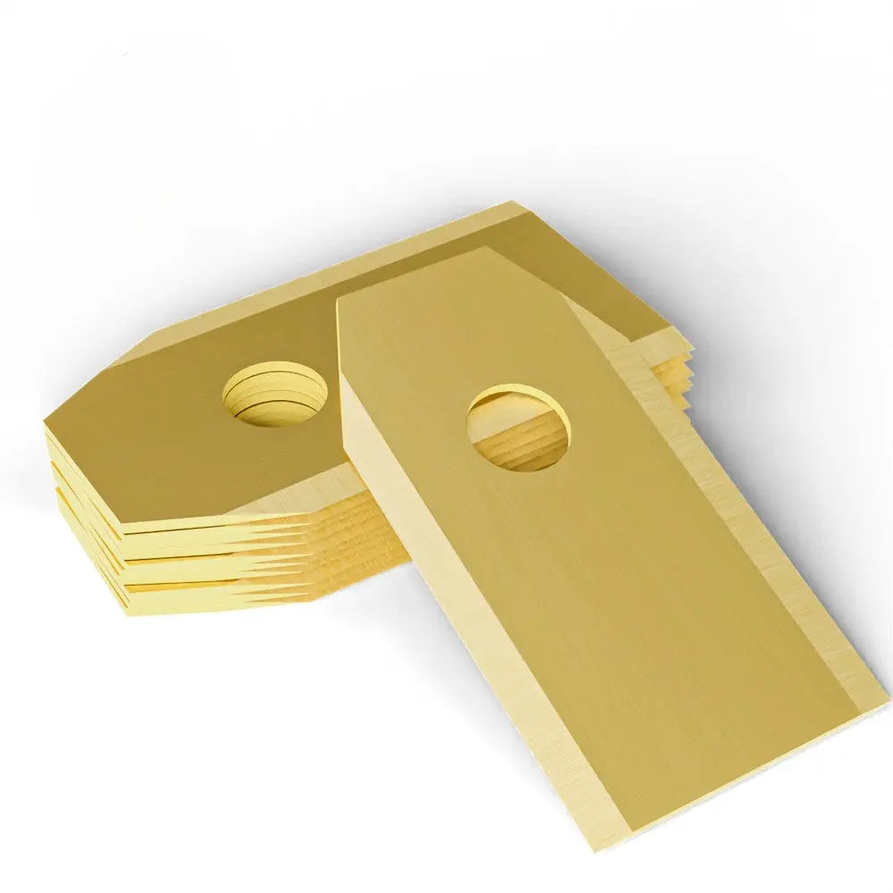 Vergleich Standard-Edelstahl gegen Titan-Nitrid Klinge für Mähroboter.