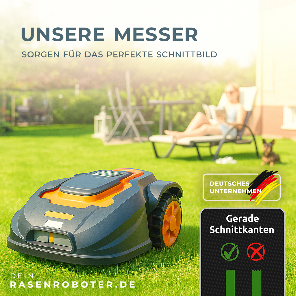 Montierte Titan-Ersatzklinge am Gardena R40Li Mähroboter. Gut sichtbar: sichere Schraubverbindung und perfekte Passform.