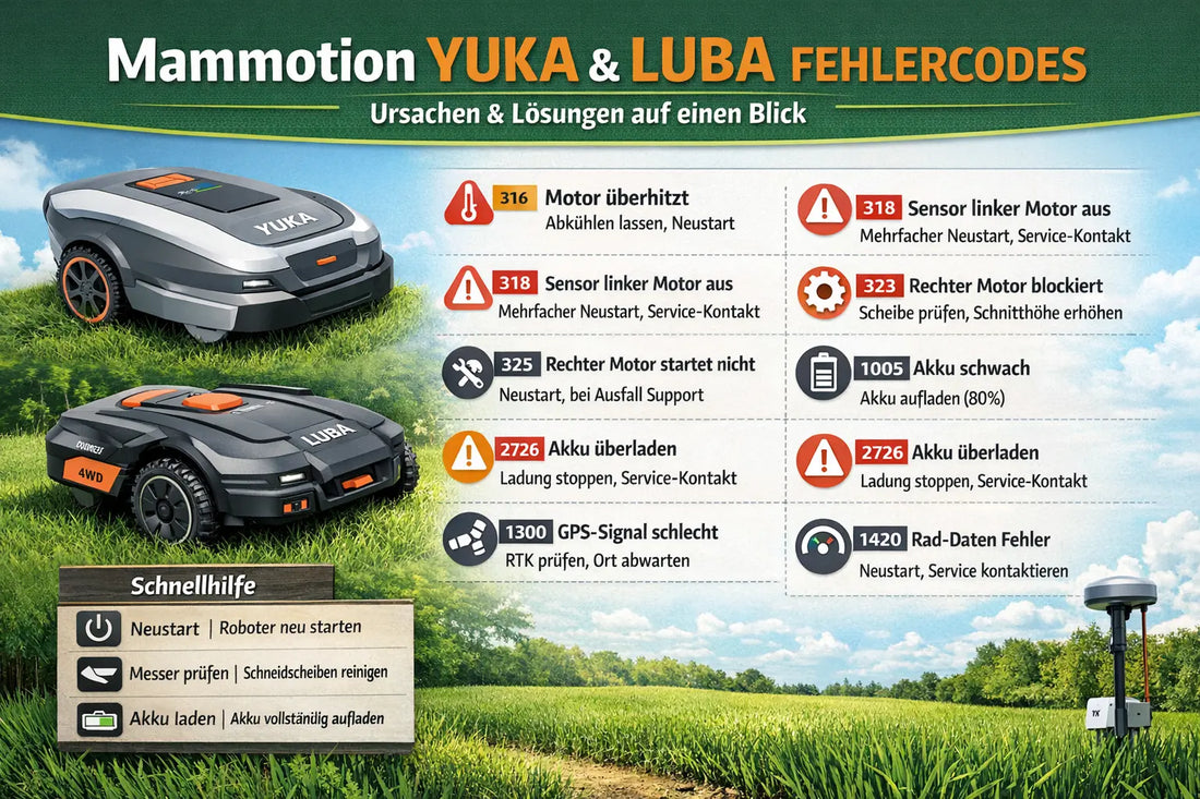 Mammotion LUBA und YUKA Fehlerbehebung und Wartung 2026.