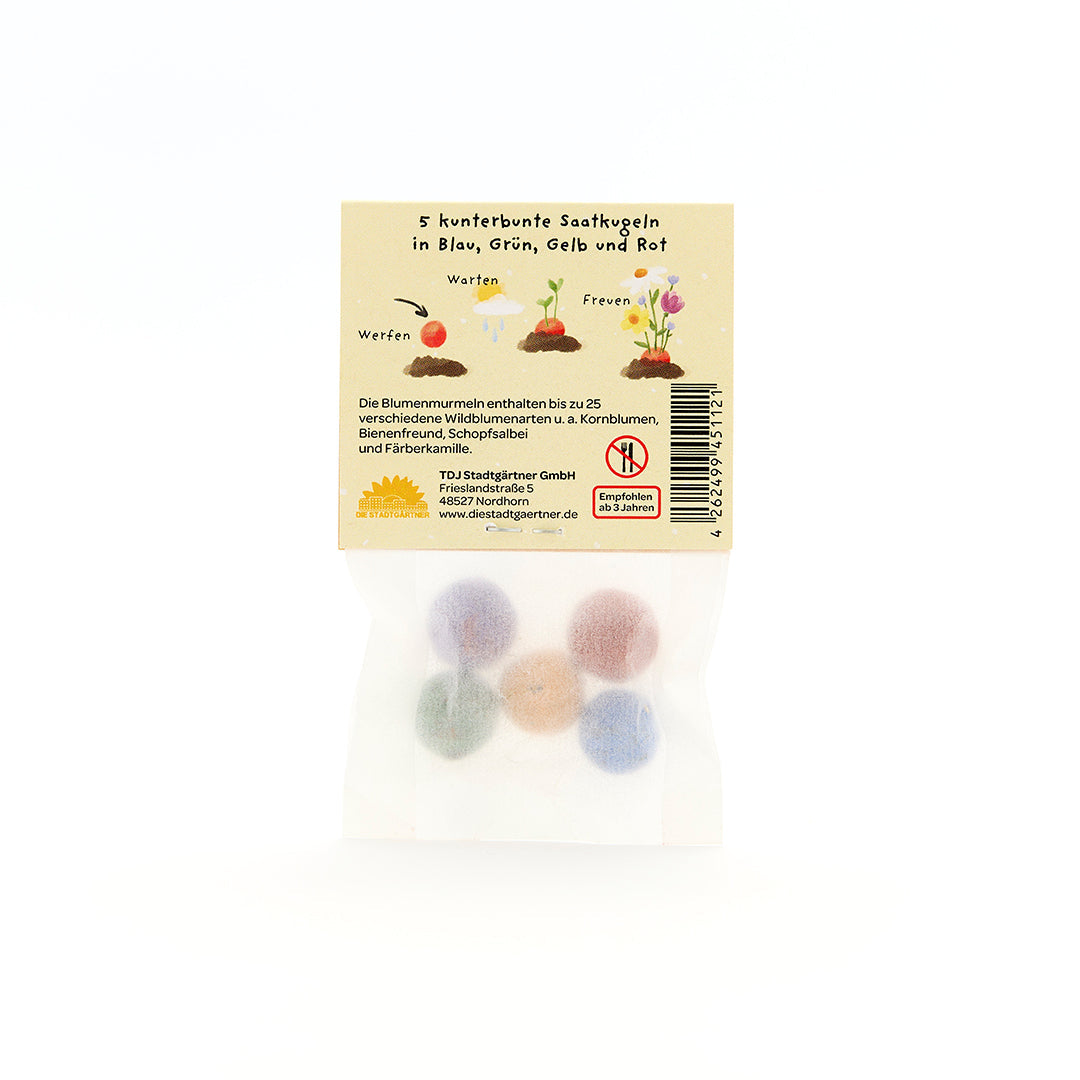 5 Blumenmurmeln im Tütchen "Hallo Sonnenschein"
