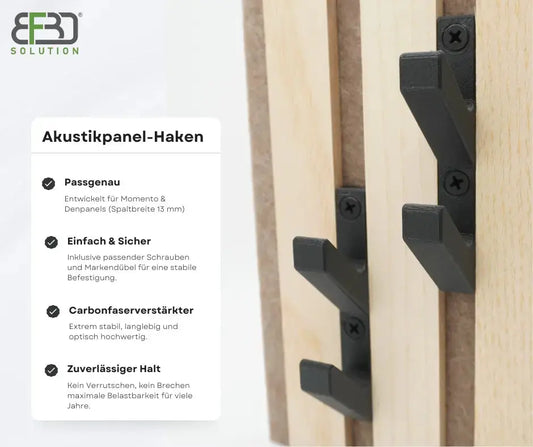 2er Set Doppel-Garderobenhaken für Momento / Denpanels Akustik Paneele - 13mm inkl. Schrauben