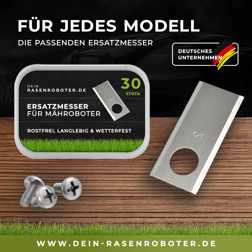 30er Set Premium Edelstahl Ersatzklingen 0,90mm für Worx Landroid M500 inklusive Sicherungsschrauben