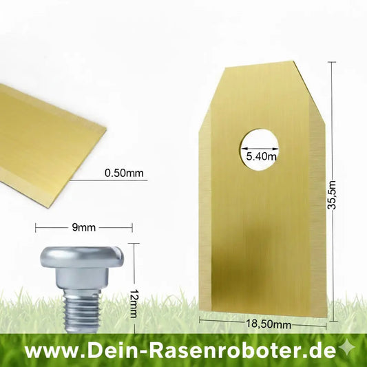 30er Set goldene Titan Ersatzklingen für Segway Navimow Mähroboter, Maße 35,50 x 18,50 x 0,50 mm inklusive Sicherungsschrauben