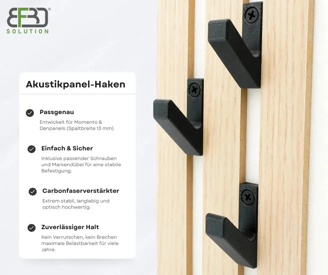 3er Set Garderobenhaken für Momento / Denpanels Akustik Paneele - 13mm inkl. Schrauben