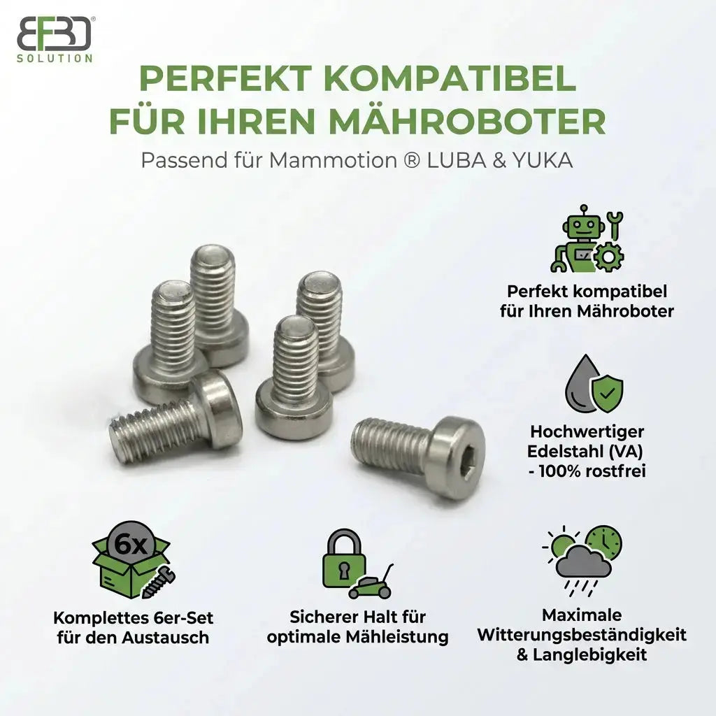 6x Edelstahl Schrauben für Mammotion® LUBA & YUKA Mähroboter Messerteller 1