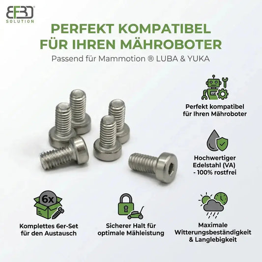 6x Edelstahl Schrauben für Mammotion® LUBA & YUKA Mähroboter Messerteller 1