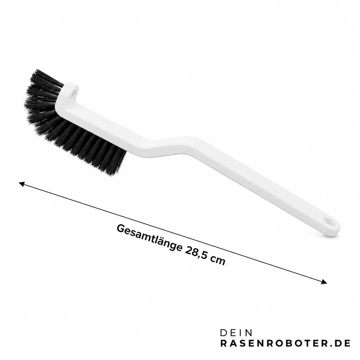 Abgewinkelte Reinigungsbürste zum Entfernen von Grasschnitt am Mähroboter Unterdeck