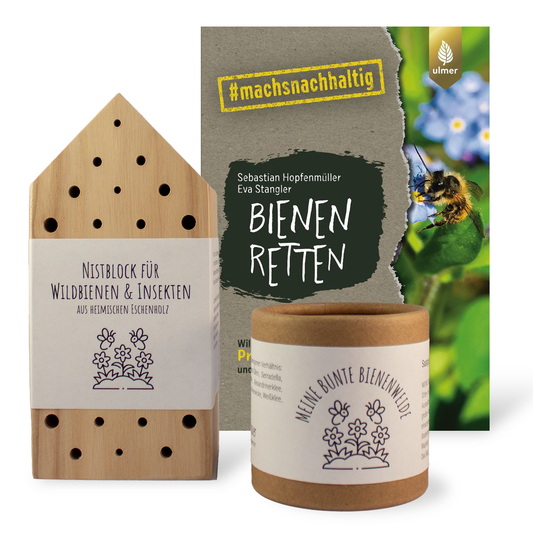 Wildbienen-Startset - Buch + Nistblock + Saatgut
