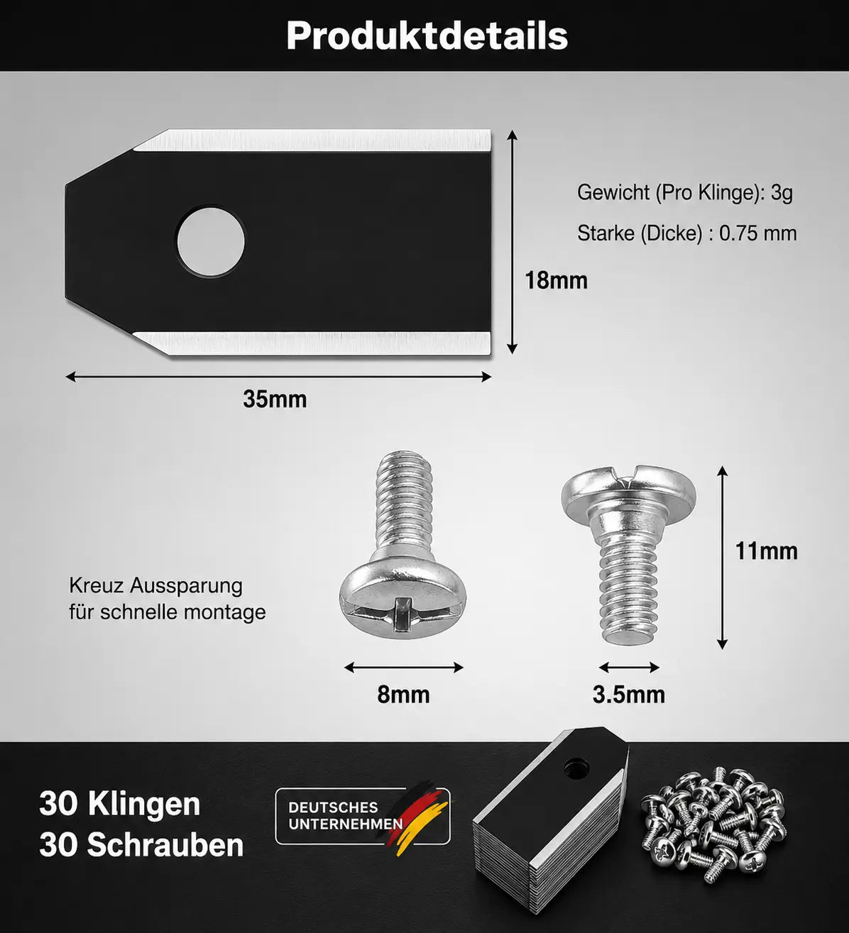 30x Carbon Ersatz-Klingen-Messer für Husqvarna Automower, alle Modelle Mein Shop