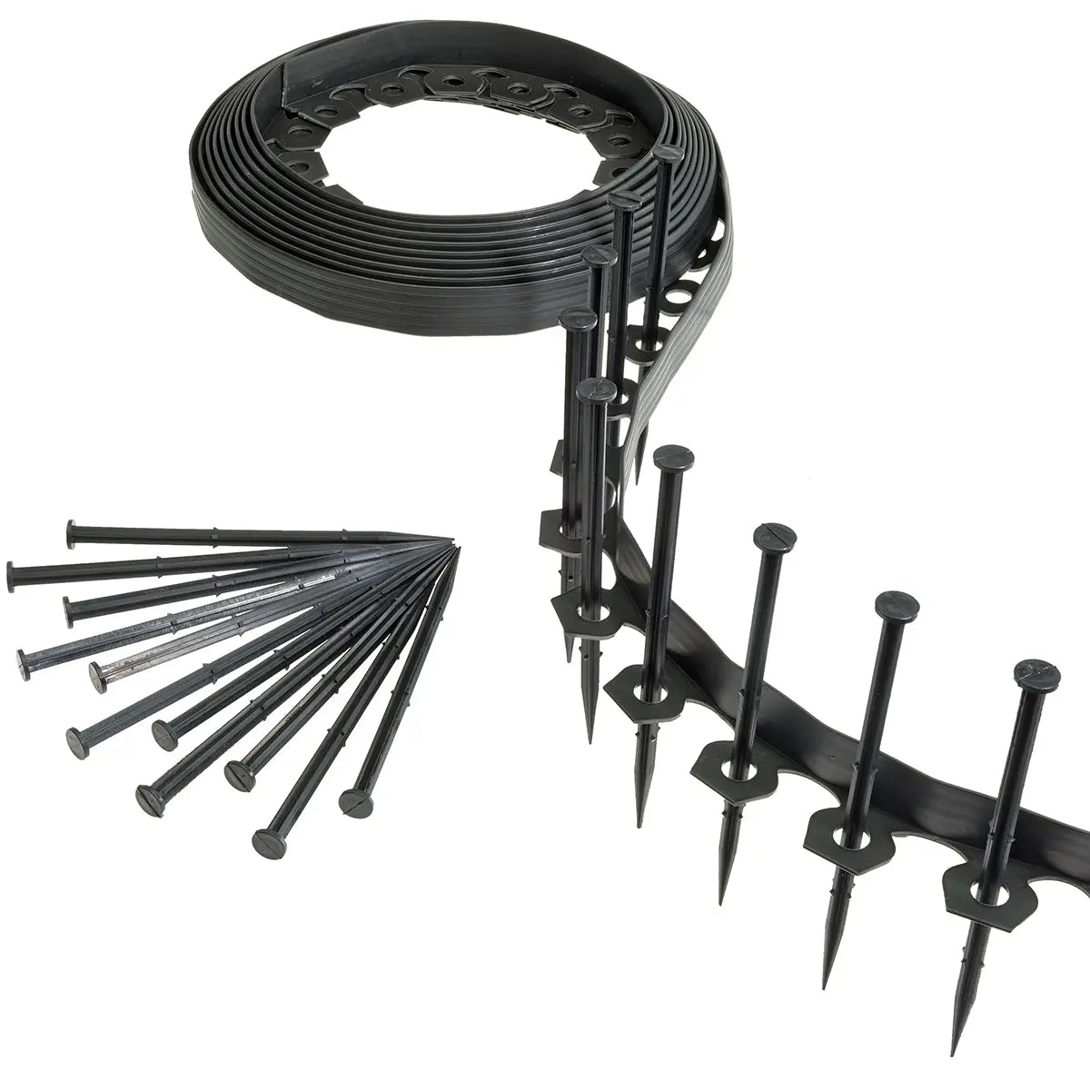 Rasenkante, flexibel 10 m x 40 mm mit 20 Befestigungstiften – Beeteinfassung leicht gemacht HaGa-Welt