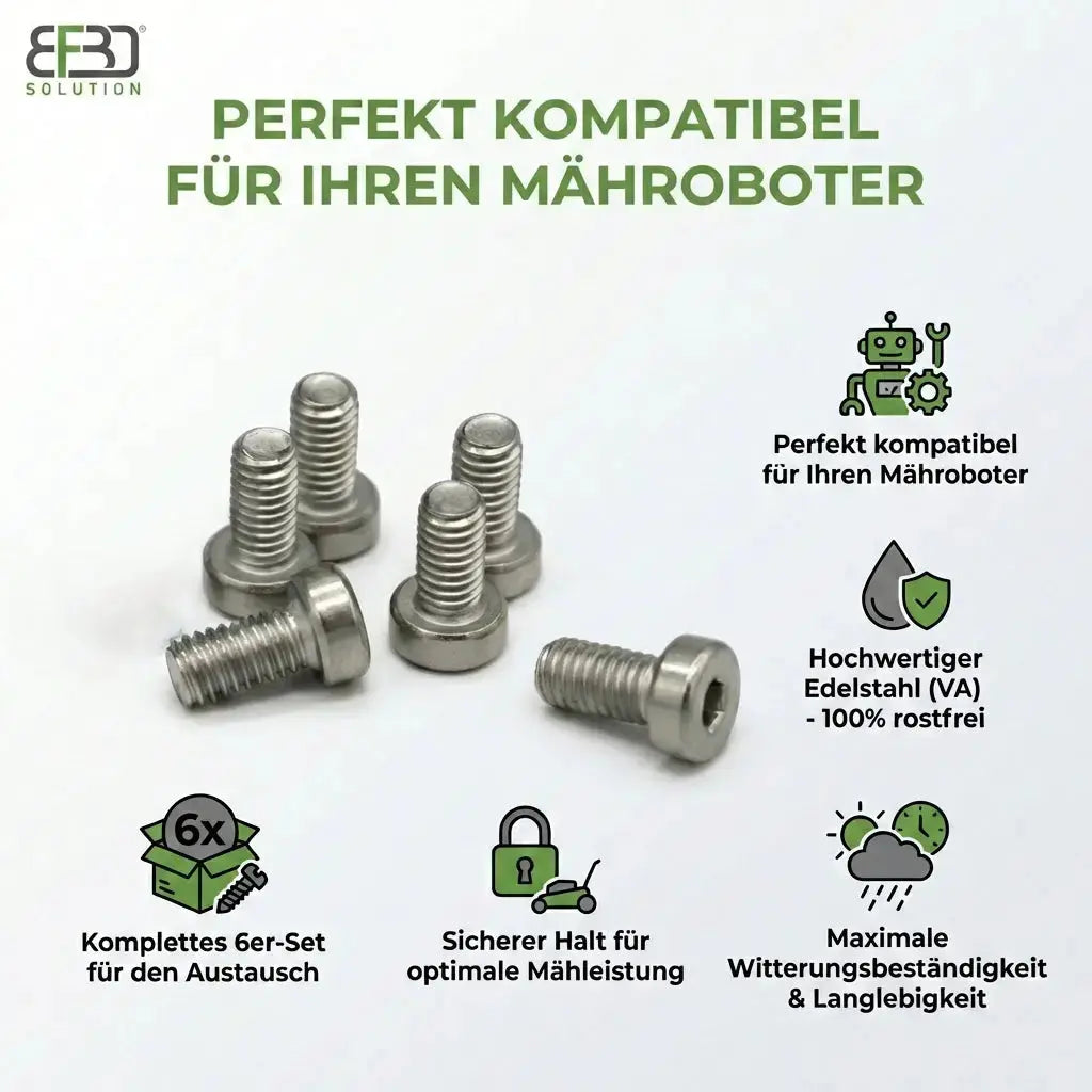 Hochwertige Edelstahl-Zylinderschrauben passend für Husqvarna Automower 415X, 430X und AWD Modelle.