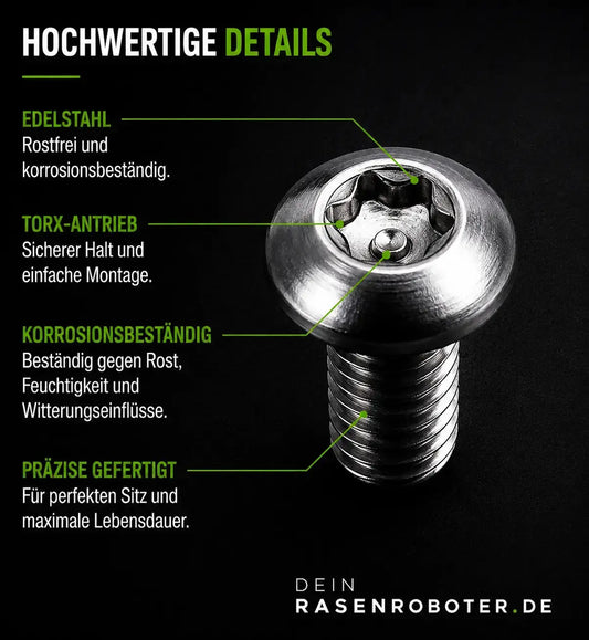 Nahaufnahme der rostfreien V2A Edelstahl Schraube mit flachem Kopf und Torx TX20 Antrieb