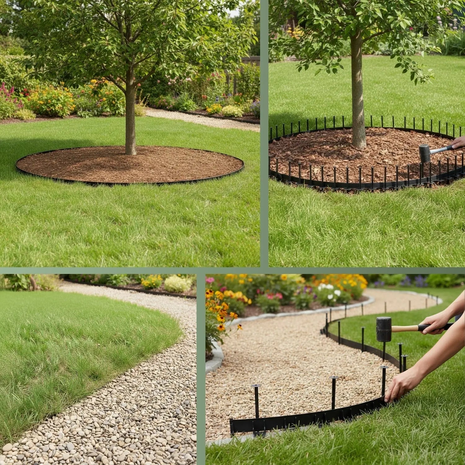 Rasenkante, flexibel 10 m x 40 mm mit 20 Befestigungstiften – Beeteinfassung leicht gemacht HaGa-Welt
