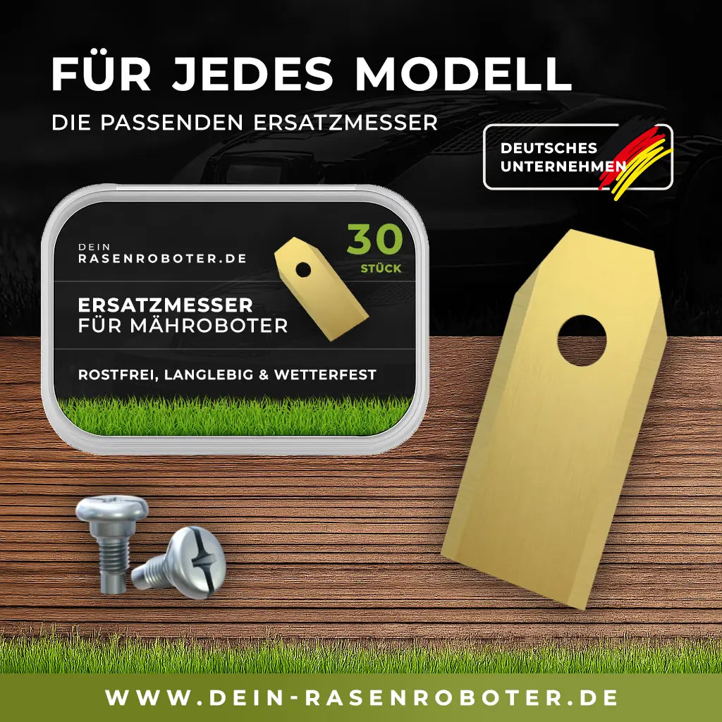 30 Titan Messer f. Husqvarna Automower & Gardena – 43mm lang,  inkl. Schrauben Dein-Rasenroboter.de