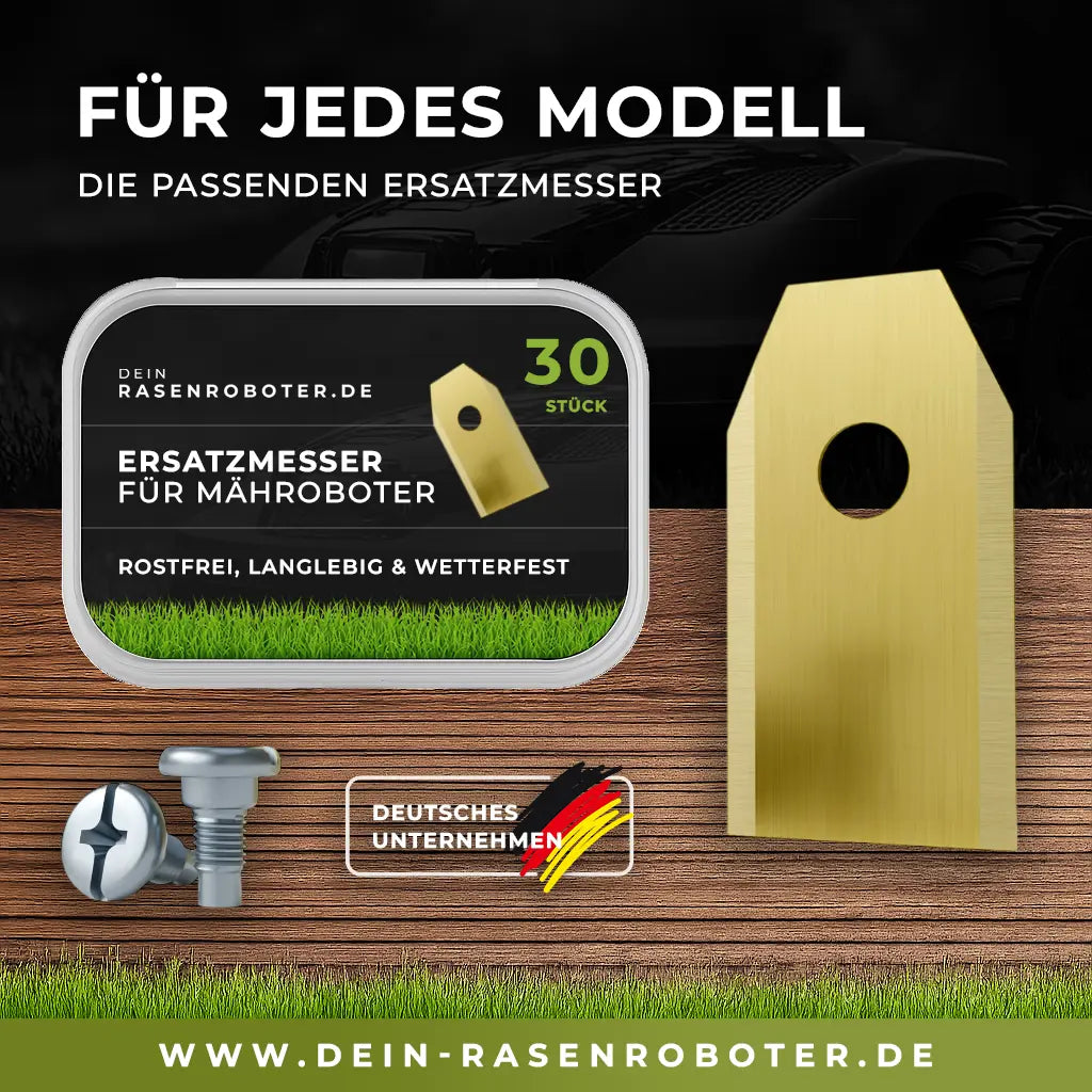 Premium Titan-Nitrid beschichtete Ersatzmesser in Gold-Optik für Yardforce Mähroboter inklusive Schrauben.
